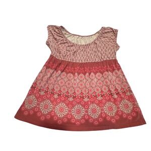 Sonoma Life Style Medallion Print Babydoll Top Womens XL Reds Stretch Boho Indie